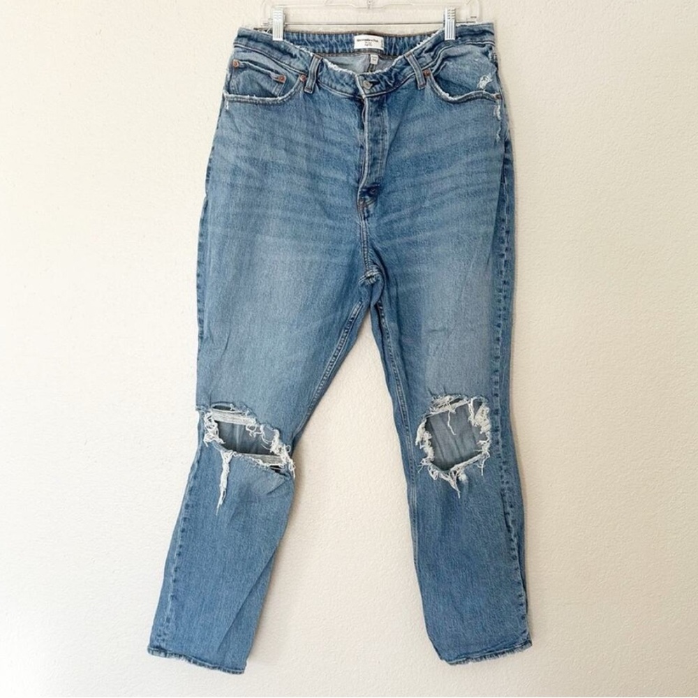 Abercrombie & Fitch Jeans Dad High Rise Curve Love Button Fly Distressed 33 Long